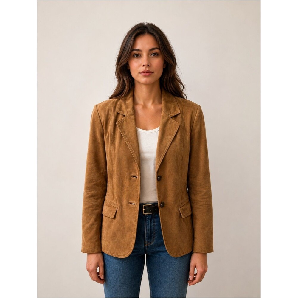 Bianca 100% Leather Suede Blazer Jacket – Camel Tan – US Women’s 10